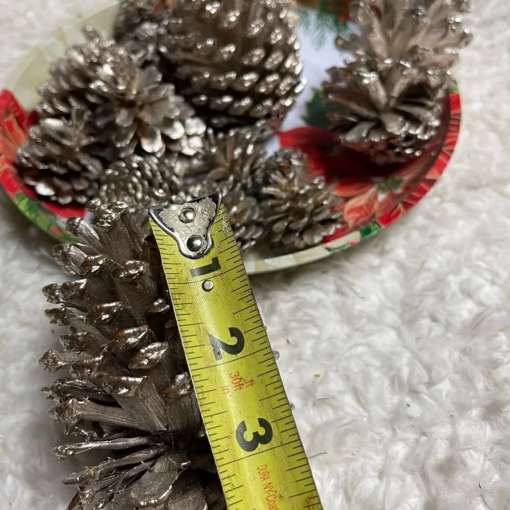 Set of 14 silvery gold Pine Cones 4,3,2” for  Holiday Home Decor